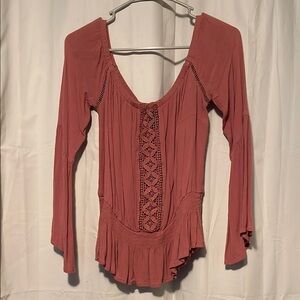 Rue21 Pink Ribbed Long Sleeve Bodysuit